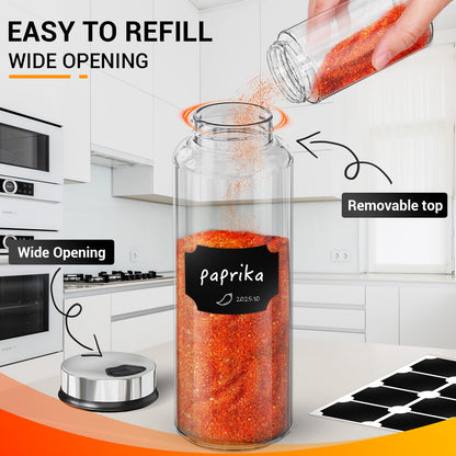Segarty 15oz Spice Jar with Accessories, 1 Pack 450ml Glass Salt Pepper Bottle with Shaker Lids for Seasonings Storage, Large Condiment Container with 8 Blank Labels, 1 Cleaning Brush, 1 Chalk Marker