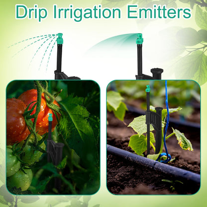 Yiyiring 25 Pcs 12.8 Inch Drip Irrigation Stakes with 180 Degree Sprayer Emitters and Sprinkler Extension Riser 1/4 Inch Drip Line Sprinkler Support Stakes for Garden Watering System,Green