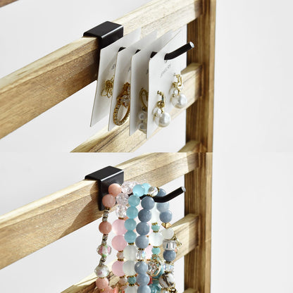 Ikee Design Free Assemble 2 Pcs Set Wooden Jewelry Display Rack with 20 Removable Metal Hooks/Each, Earring Display Holder Stand for Earring,Necklaces,Bracelet, Keychain Stand, Oak Color