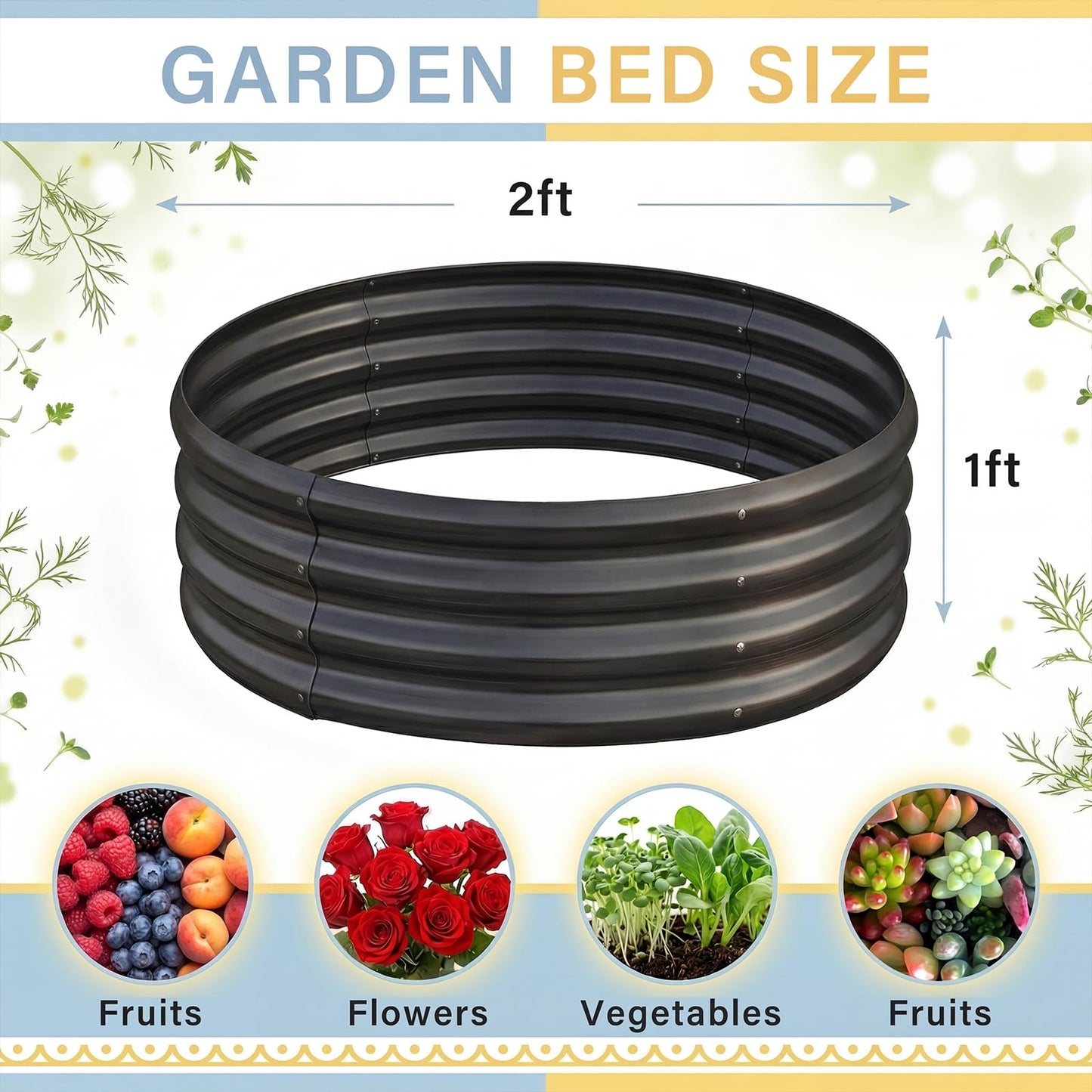 Land Guard Galvanized Raised Garden Bed 2Pcs, Planter Raised Garden Beds Outdoor, Round Clearance Raised Garden Beds for Gardening Vegetables (Gray)