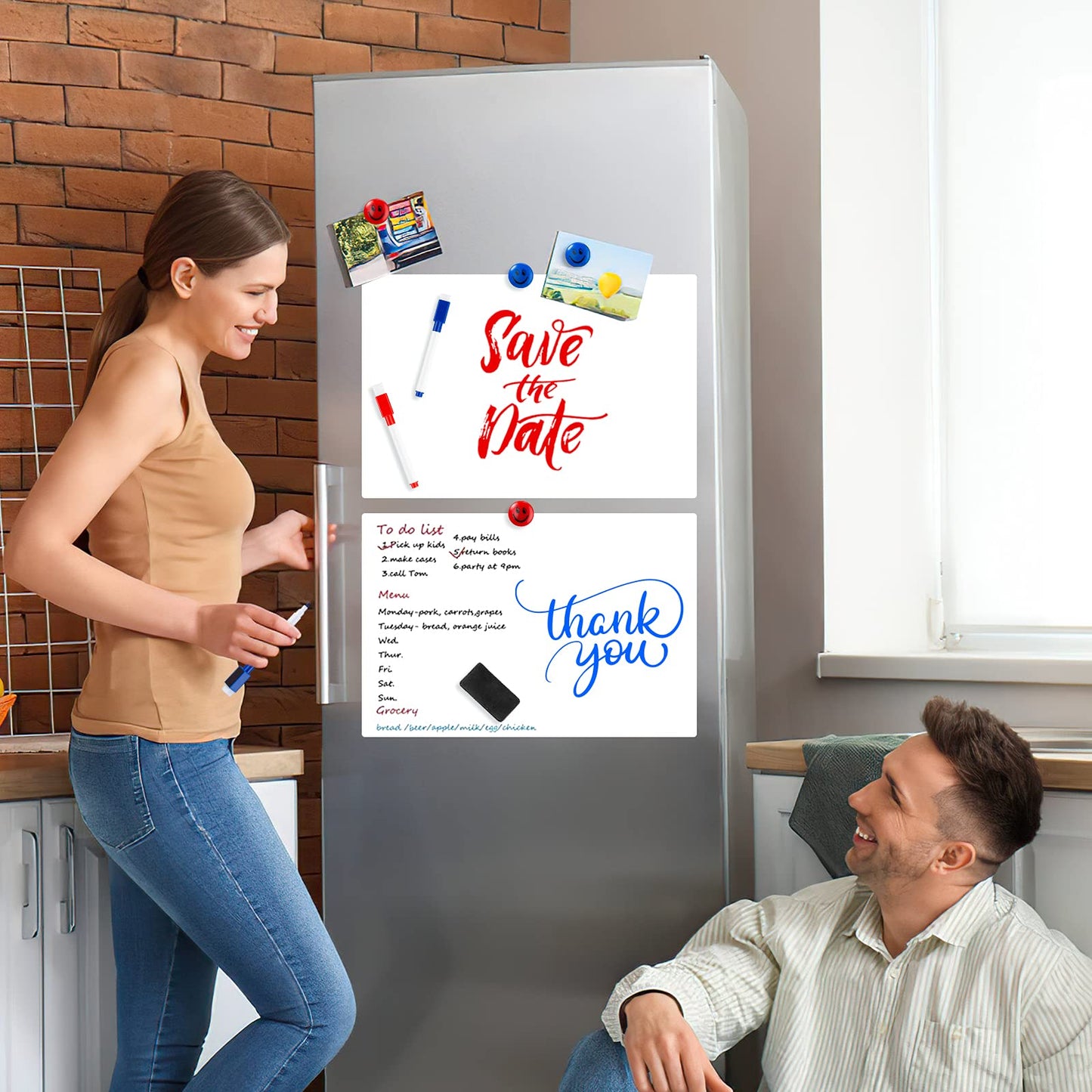 Magnetic Whiteboard for Refrigerator 2 Pack, 16x12 Inch Fridge Dry Erase Board with 3 Markers, Eraser & Magnets - Kitchen Menu Planner, Grocery List Organizer (White, 12×16inch)