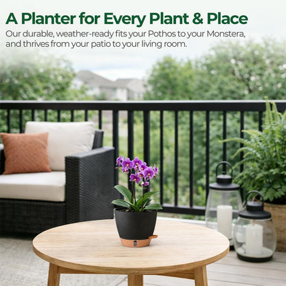 T4U 6 Inch Self Watering Pots for Indoor Plants - Mess-Free Bottom Watering Planter for Herbs/Pothos/Succulent Plants, Indoor Outdoor Use (Black, 4 Pack)