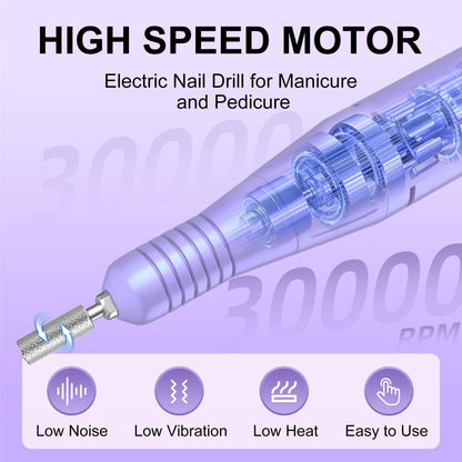 Professional Electric Nail Drill File:COSYGLOW Glitter Portable Cordless E-File Nail Drill Kit with 11 Drill Bits,30000 RPM Rechargeable Nail Drills Machine for Acrylic Nails Gel Polishing (Pink)