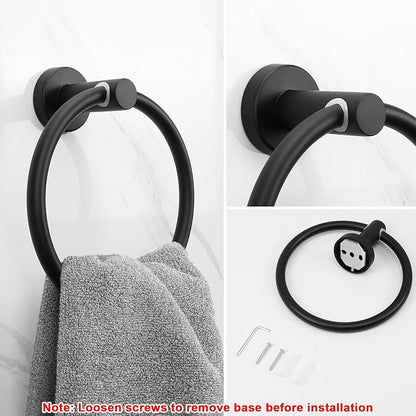NearMoon Bath Towel Ring, Bathroom Hardware Accessories-Thicken Stainless Steel Hand Towel Holder for Bathroom, Modern Round Towel Hanger Wall Mounted (Matte Black, 2 Pack)