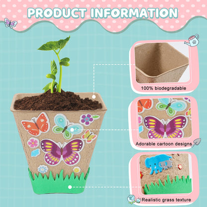 NNG 40 Set Garden Paper Pot Craft Kit,40Pcs Square Paper Mache Pots Peat Plant Pots with 400pcs Adhesive Foam Stickers & 40Pcs Pots Labels,Flower Plant Spring Craft for DIY Flower Planting