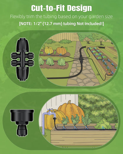 Pawfly 200 ft 1/4 Drip Irrigation Tubing, 1/4" Emitter Tubing with 6" Spacing, Polyethylene Drip Line with 24 Parts, Black Distribution Tubing for Drip Irrigation System, Drip Irrigation Hose Roll