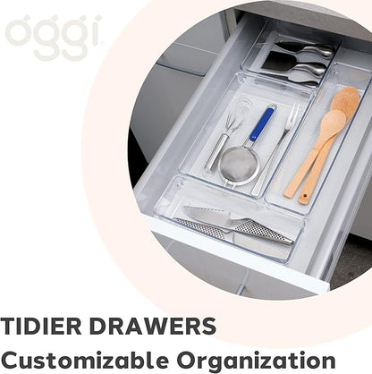 Oggi Clear Drawer Organizer - 3" X 9.5" - Ideal for Organizing Kitchen Drawers, Office, Desk, Silverware, Kitchen Utensils, Cosmetics and Bathrooms