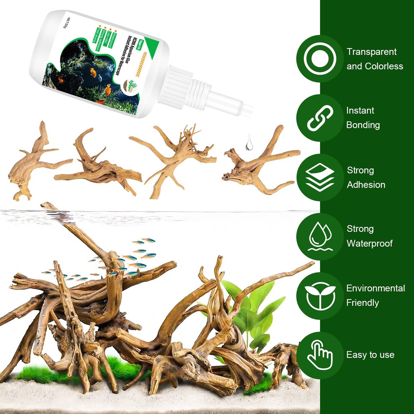 Hygger CO2 Special Aquarium Liquid Glue for Fish Tank Landscaping, Aquarium Safe Instant Glue for Driftwood, Rocks, Stones,Build Beautiful Waterscapes,Cannot Be Used for Aquatic Plants or Corals