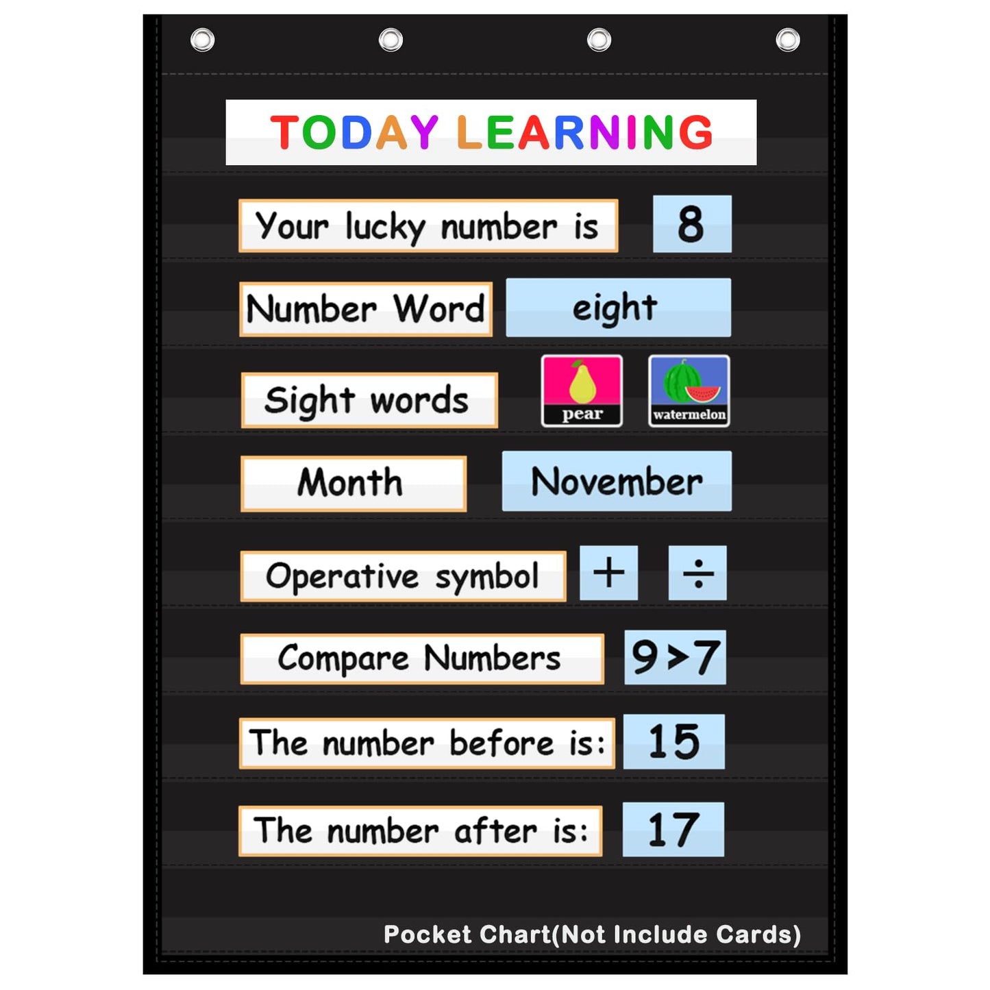 AUVCAS Standard Pocket Chart for Classroom & Homeschool, Heavy Duty Hanging 10-Pocket Chart for Word Wall/Letter Cards/Sentence Strips, Teacher Supplies, 43" H x 28" W, Black