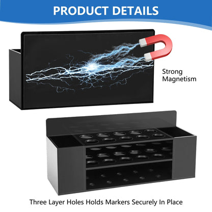 VieFantaisie Acrylic Magnetic Dry Erase Marker Holder, 10 Slots Black Magnetic Marker Pen Holder, Magnet Storage for Whiteboard, Desk Locker Organizer Accessories, Office, Classroom, Home