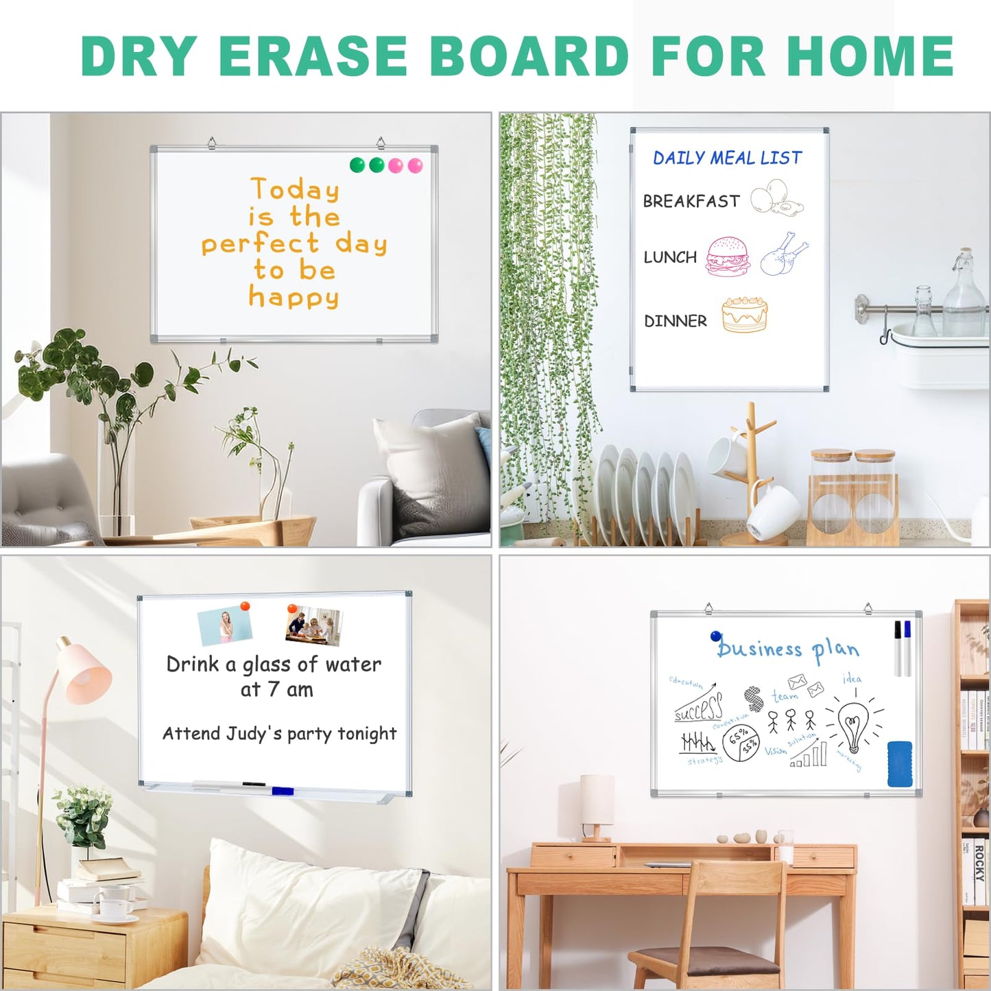 H-Qprobd 3' x 2' Magnetic Whiteboard Large Dry Erase White Board 36"x24" Aluminum Presentation Whiteboard with Long Pen Tray, 6 Markers, 2 Erasers &12 Magnets