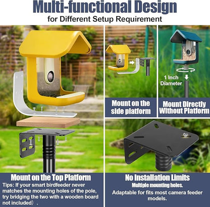Gtongoko Smart Bird Feeder Pole 1-Inch Dia 110 Inch Bluebird House Pole for Outdoors Weather Station Heavy Duty Metal Mounting Kit Adjustable Bird Feeder Stand Black