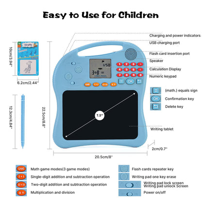 Kids Educational Learning Toys with Math Games,Talking Flash Cards and Writing Drawing Tablet, Speech Therapy Autism Sensory Toys Gifts for Toddler Preschool Activities Boys Girls Ages 3-10 (Blue)