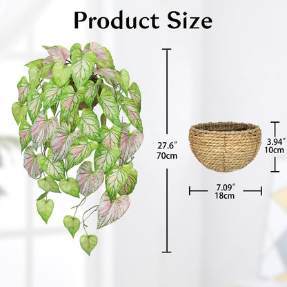 Large Fake Hanging Plants in Pot for Indoor & Outdoor, Long Artificial Hanging Pothos Plants Green, 27.6" Fake Potted Vines Ivy Greenery Plant for Room Wall Shelf Decor Living Room Patio Porch