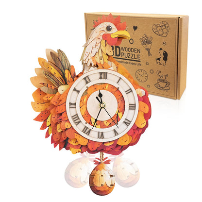 Cutywood 3D Puzzles for Adults Clock-Rooster Design Model Kit-Mechanical DIY Pendulum Clock with Roman Numerals-Desk Home Office Decor Personalized Gift for DIY Lovers
