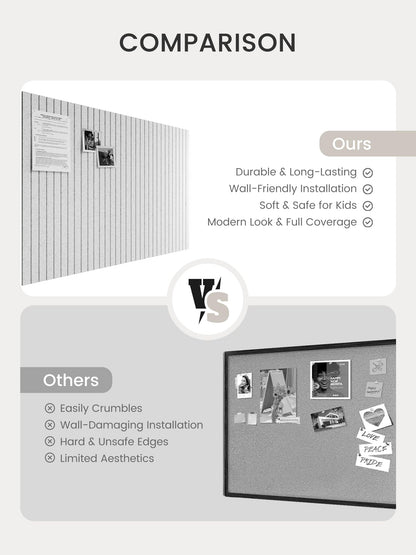 Bumusty Large Cork Board Alternative-48 x 36" Felt Bulletin Board Tiles, with 30 Pushpins, 70 Adhesive Tabs, Fine-Stripe 12-Pack, Cork Boards for Office Push Pin Board Felt Board-Light Gray