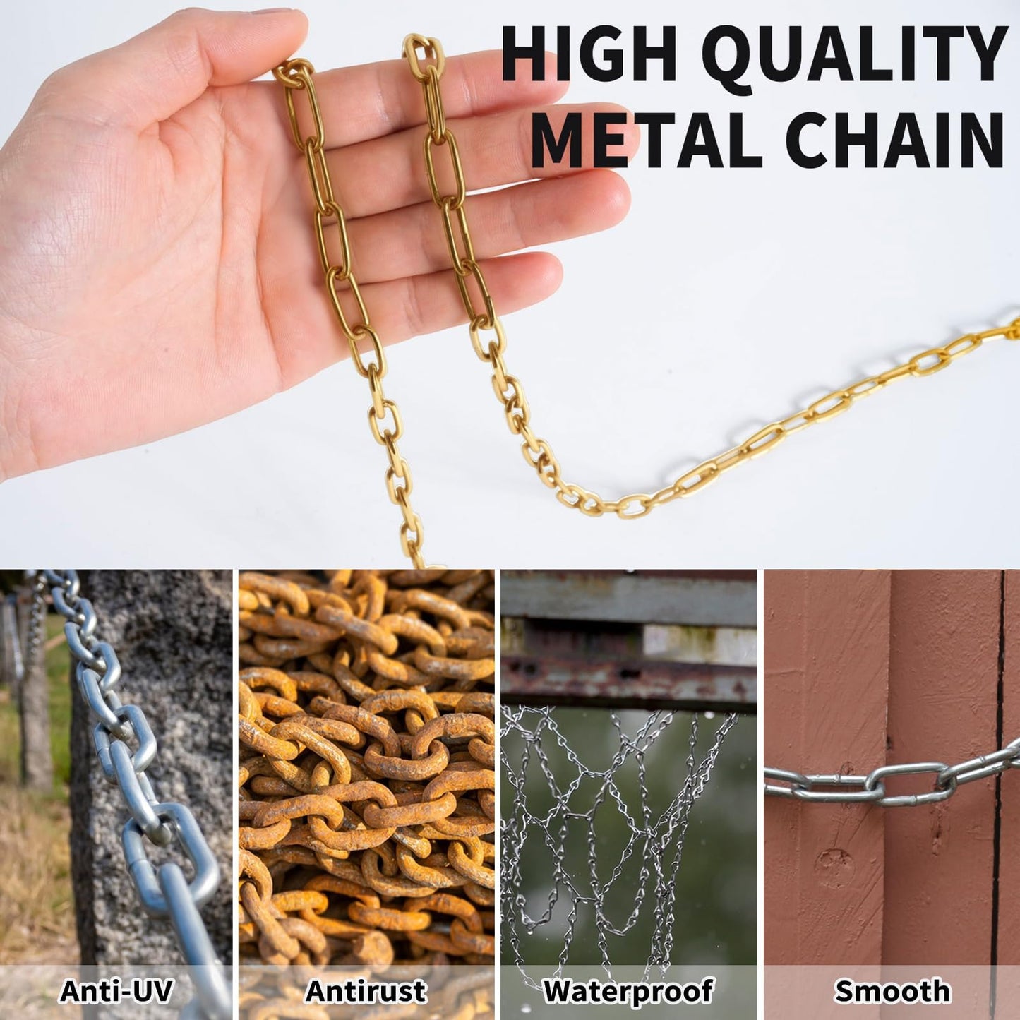 50 ft 1/12" Metal Hanging Chains Gold Bronze Decorative Chain Fixture Chain Brass Chains for Hanging Light Fixture, Chandelier, Flowerpots (2mm 50ft)