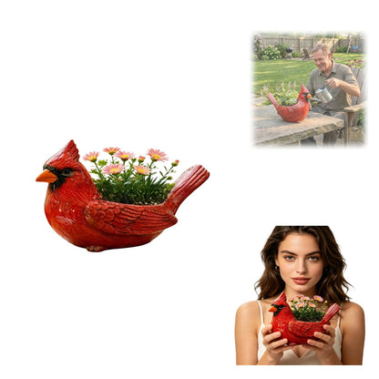 Red Bird Shaped Succulent Planter, Red Resin Bird Flower Pot Decorative Indoor Outdoor Plant Pot for Succulents, Cute Animal Plant Pot Garden Desk Decor, Unique Gift for Bird Lovers (A)