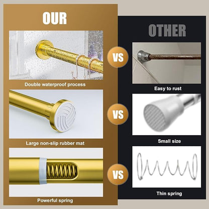 Ausemku Shower Curtain Rod 32-50 Inch Adjustable - 1 Inch Diameter Heavy Duty No drill Spring Tension Shower Rod, Non-Slip Rustproof Telescopic Rod for Bathroom, Gold
