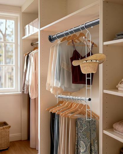 Supforce Hanging Closet Rod Stainless Steel, 1 Pack Adjustable Height & Width Closet Rod Extender, Space-Saving Closet Hanging Storage Organizer，Load up to 88LB