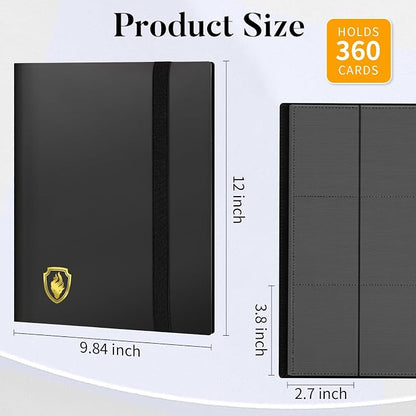 Heavy Duty Card Binder, Fabmaker 9 Pocket Trading Card Binder Holds 360 Cards, Sleek Side-Loading Card Album, Sturdy Card Collection Folder for Game Cards, Sport Cards, Black