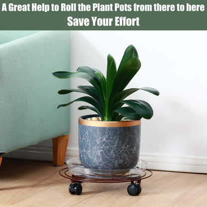 KvyusFlourish 6 Packs Large Metal Plant Caddy with Wheels 13" Rolling Plant Stands Heavy-duty Wrought Iron Plant Roller Base Pot Movers Plant Saucer on Wheels Bronze