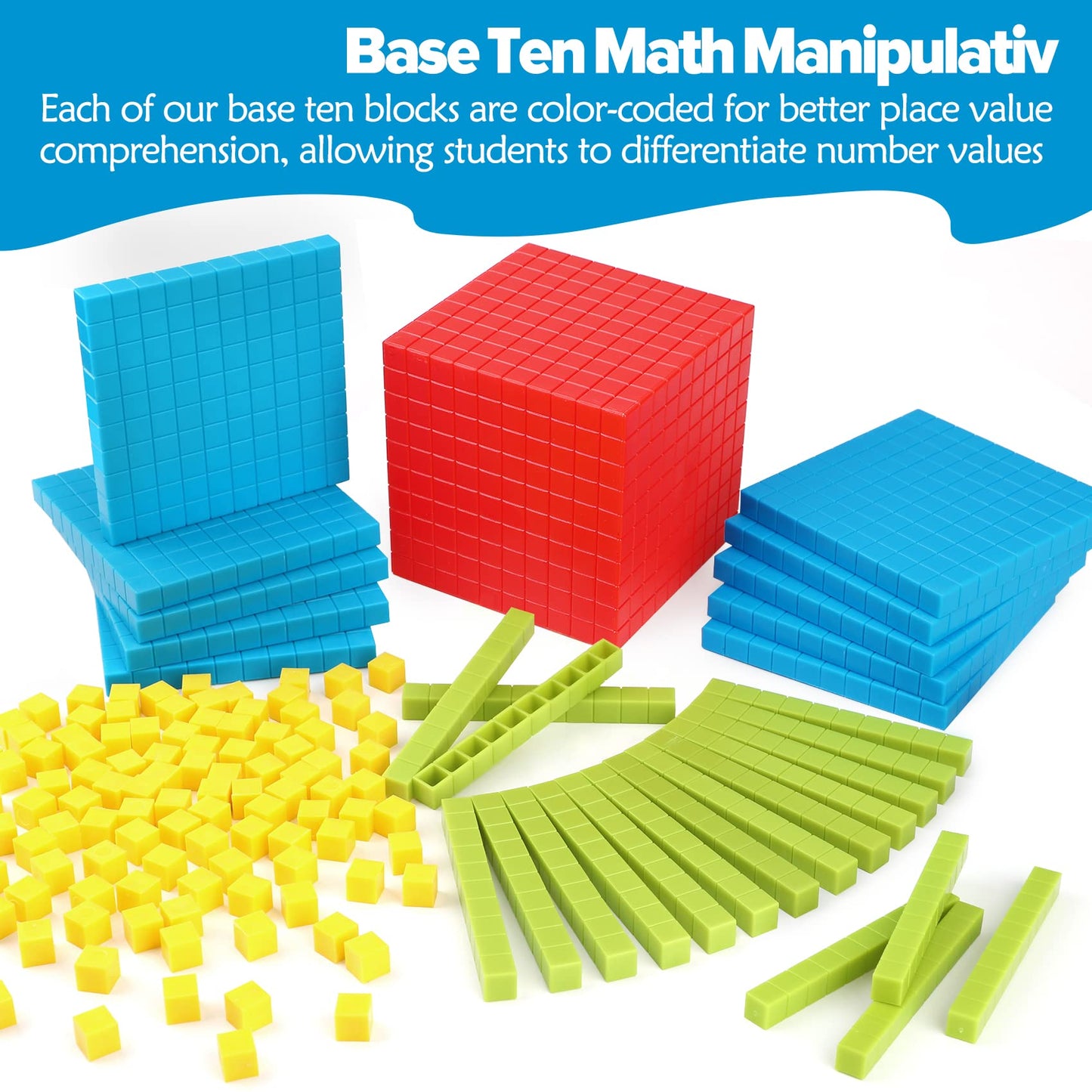 Torlam 131 PCS Base Ten Blocks - Place Value Blocks, Plastic Base 10 Math Manipulatives for 1st Grade, Addition and Subtraction Games Math Counters and Cubes for Kids