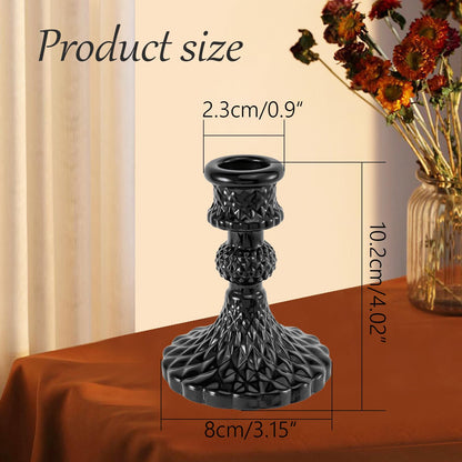 Glass Candlestick Holders Set of 2，Taper Candle Holders Fit 0.8 Inch Candles, Crystal Decorative Candle Stand Centerpiece for Table Wedding Dinning Party 4 Inch Tall (Black)