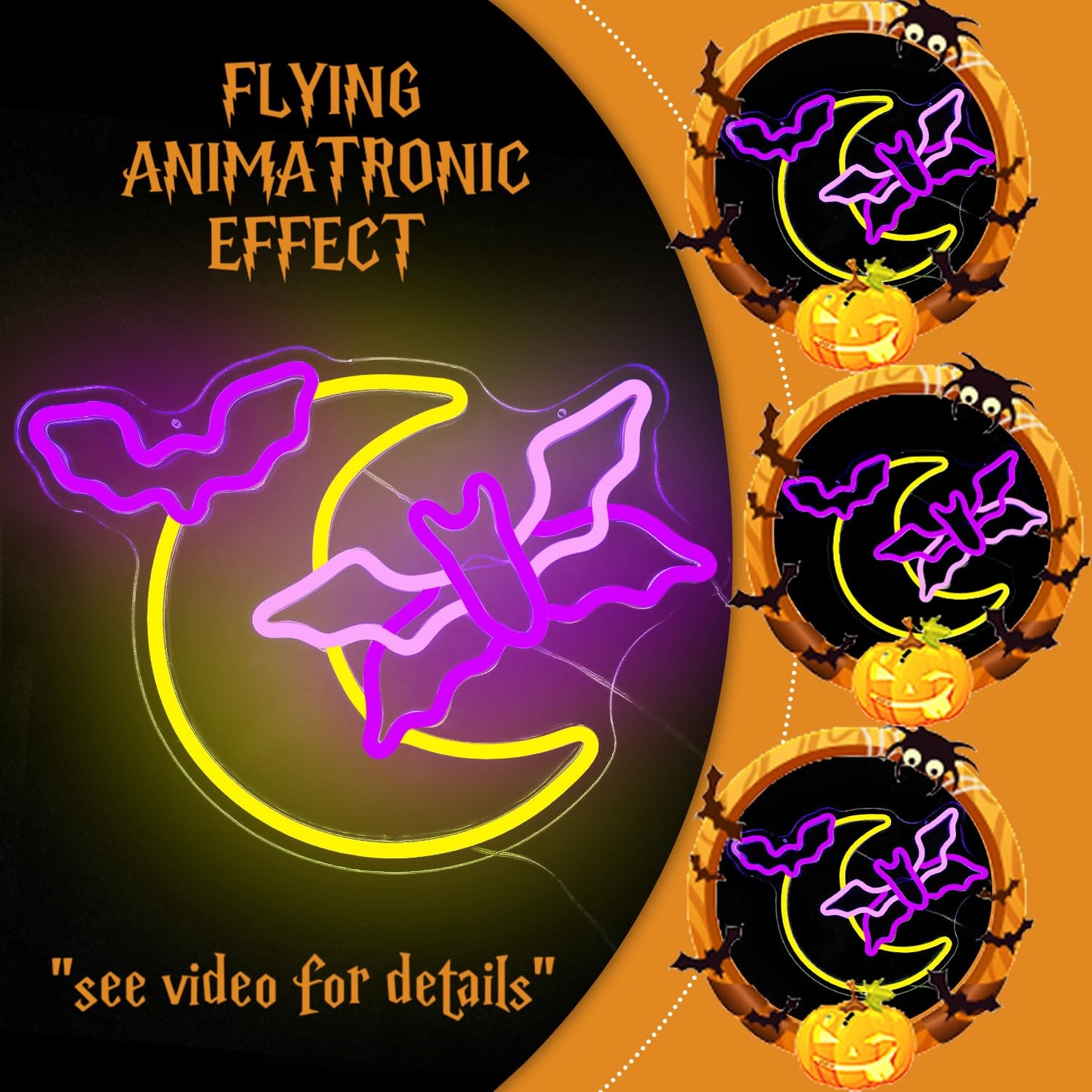 Halloween Neon Sign Moon Flying Neon Bat Sign Led Halloween Decorations Halloween Flying Bat Lights Halloween Led Sign Gothic Neon Sign for Halloween Party Wall Decor Window