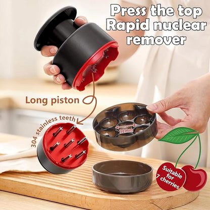 Cherry Pitter Tool 7-in-1 Stainless Steel Cherry Pitter with Splatter Guard, Easy Push Button Cherry Pitter Tool for Cherries Olives and Fruits, Food Grade Cherry Seed Remover