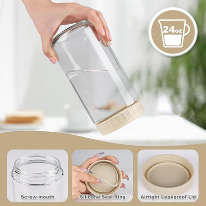 SHOWIN Overnight Oats Containers with Lids, 24oz Glass Jars with Lids 4 pcs, Wide Mouth Mason jars for Salad, Yogurt, Snacks, Meal Prep