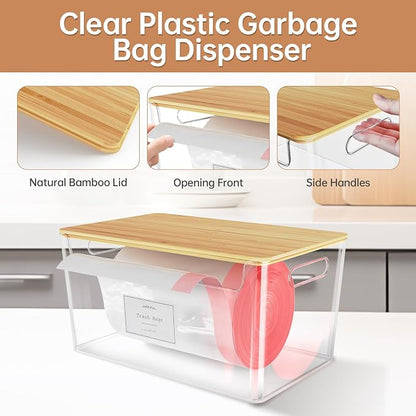 COAZEX 2 Pack Trash Bag Holder Under Sink Stackable, Plastic Garbage Dispenser with Lid, Trash Bag Storage Dispenser Roll Holder for Kitchen, Pantry, Laundry Room Organization