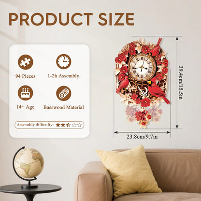 Cutywood 3D Puzzles for Adults Clock-Cardinal Design Model Kit-Mechanical DIY Pendulum Clock with Roman Numerals-Desk Home Office Decor Personalized Gift for DIY Lovers