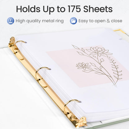 Sooez 2 Pack 3 Ring Binder with Metal Corners, Cute 1 Inch Binders Fits 175 Sheets of Paperwork, Three Ring Recipe Binder with Pocket for Women School Office Supplies, 8.5" x 11", Light Blue & Beige