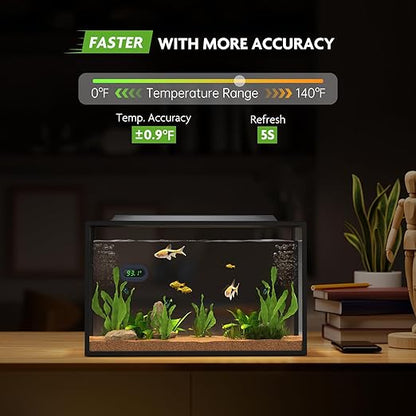 PAIZOO Aquarium Thermometer Digital, LED Display Fish Tank Thermometer Stick On Highly Accurate to ±0.9℉, Wireless Temperature Measurement for Fish, Betta, Aquatic, Replaceable Battery