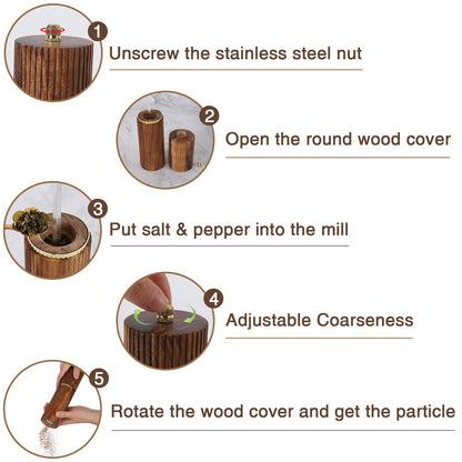 Wooden Salt and Pepper Grinder Set, Refillable Salt and Pepper grinder with adjustable Coarseness, Acacia Wood pepper mill manual, Salt and Pepper Shakers Matching Wooden tray-Ideal for Gifting