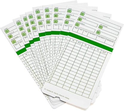 Time Cards for Employees Monthly,Numbered Days,All Pay Periods, 100 Count,2-Sided, 3 3/8" x 7 3/8",Green Print,Timecards for Time Clocks