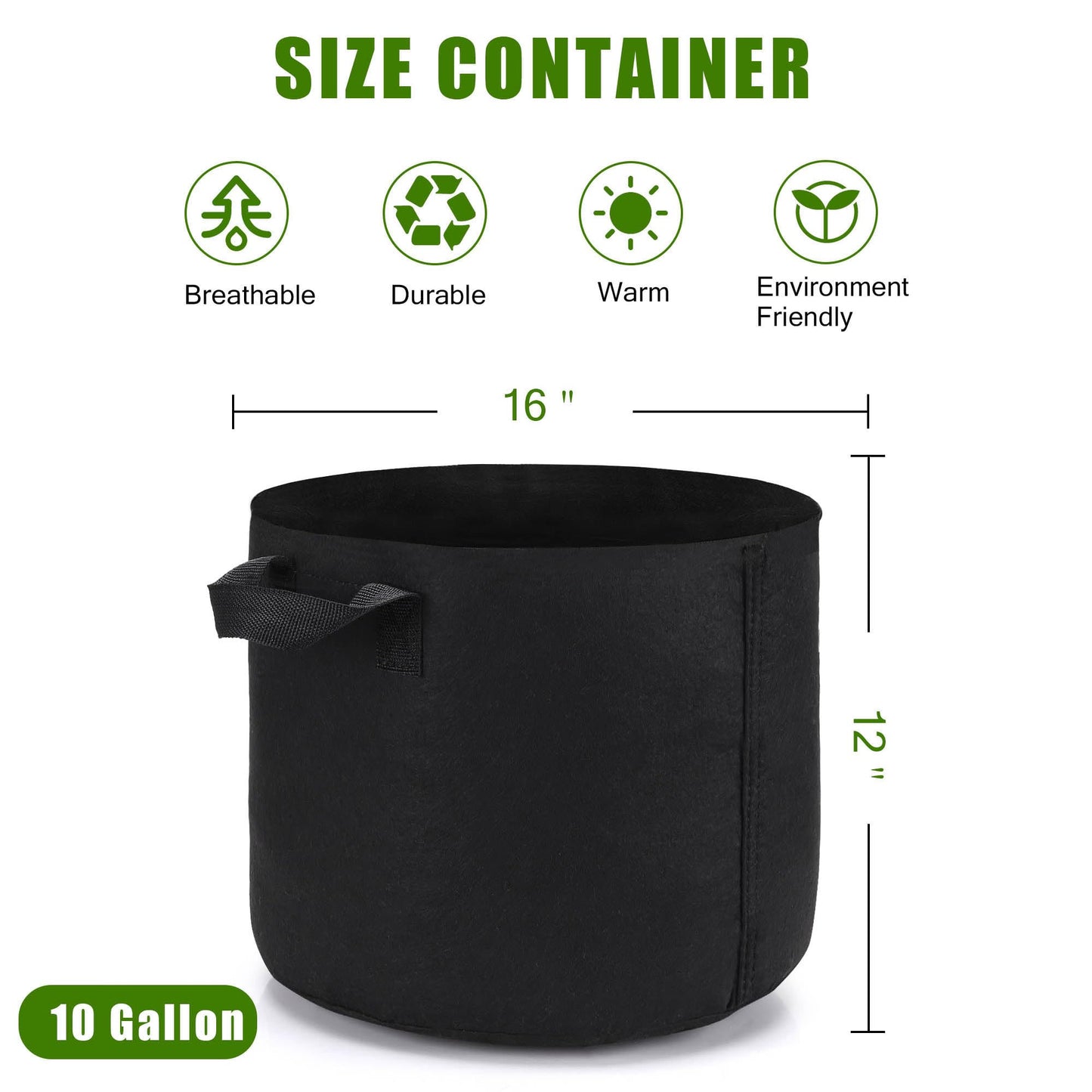OPPOLIFE 12-Pack 10 Gallon Plant Grow Bags, Heavy Duty Aeration Fabric Pots with Handles for Garden and Planting