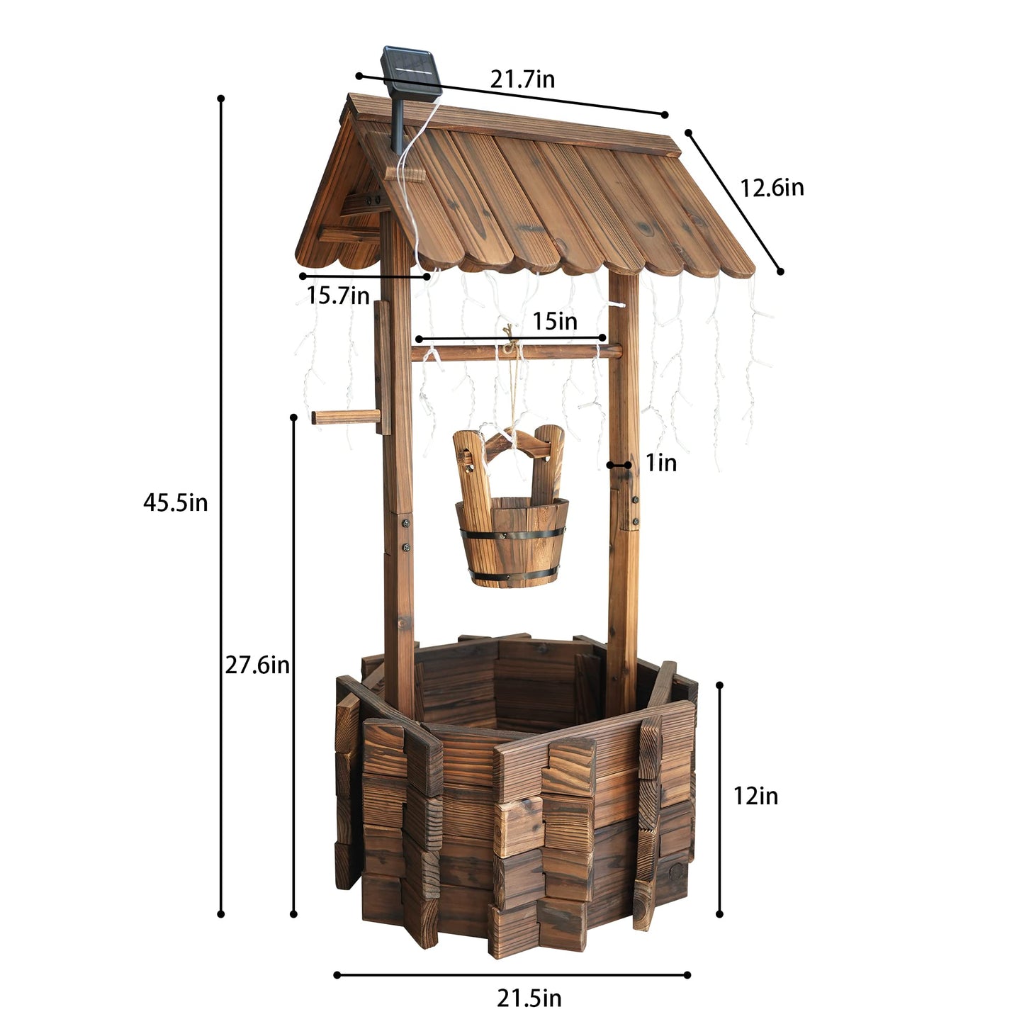 Notume Garden Wooden Decor Rustic Wishing Well with Light Planter Outdoor Home Décor for Patio, Upgrade Wishing Well Garden, Yard Hanging Bucket Patio Lawn Backyard Home Decor