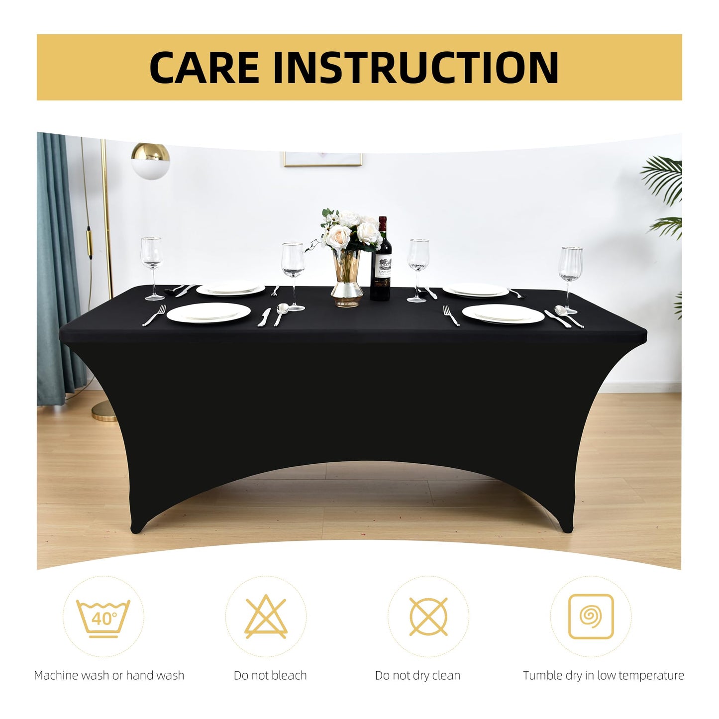 ZarzaaSik 2-Pack 6ft Black Spandex Table Covers for Rectangle Standard Folding Tables - Wrinkle Resistant Stretch Tablecloths - Ultimate Fitted Table Protector for Parties, Trade Shows, Banquet