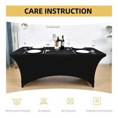ZarzaaSik 2-Pack 6ft Black Spandex Table Covers for Rectangle Standard Folding Tables - Wrinkle Resistant Stretch Tablecloths - Ultimate Fitted Table Protector for Parties, Trade Shows, Banquet