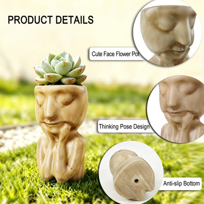 LIUXINJIAN-RHX Face Flower Pots with Thinking Pose, Head Planter Pot for Indoor Plants, Cute Succulent Pots with Drainage Hole, Gardening Gifts for Women Mom Teacher