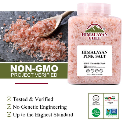 Himalayan Chef Pink Himalayan Salt Coarse Grain, 5 lbs Plastic Jar - Pure, Natural, Kosher, Mineral-Rich, Ideal for Grinder Refills, Cooking, Seasoning