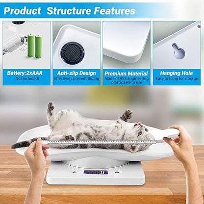 Goldmeet Pet Scale for Small Animals & Kitchen, Max 33lb Capacity with Tape Measure - Ideal for Newborn Kittens/Puppies Under 11 Inches