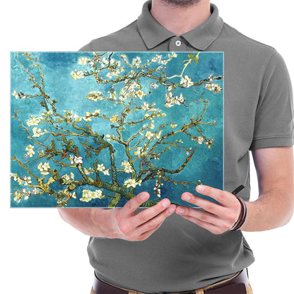 Wieco Art Framed Wall Art Canvas Prints of Almond Blossom by Vincent Van Gogh Paintings Reproduction Abstract Artwork for Wall Decor Golden Frame