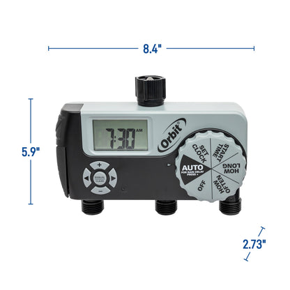 Orbit 56233D 3-Outlet Digital Watering Timer, 3 valves, Black and Gray