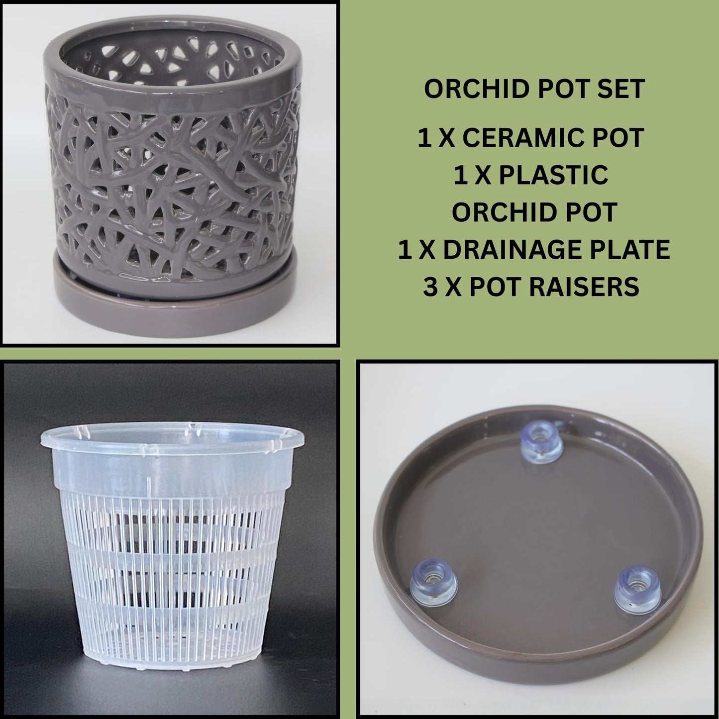 DESQUIGGLE Set of 4 Large Ceramic Orchid Pots with Holes