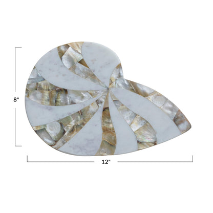 Creative Co-Op Marble Shell-Shaped Cheese Serving Board, White and Natural