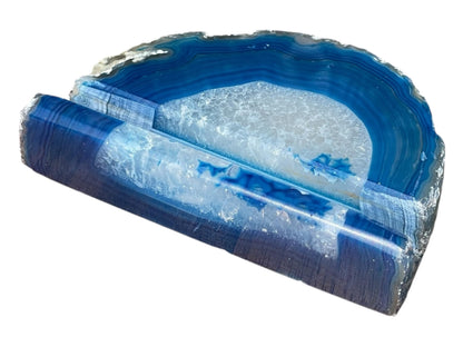 Craftsman Stoneworks Handcrafted Blue Agate Business Card Holder from Brazil - Elegant Desk Organizer and Display Stand for Women and Men - Unique Stone Art Piece (Blue)