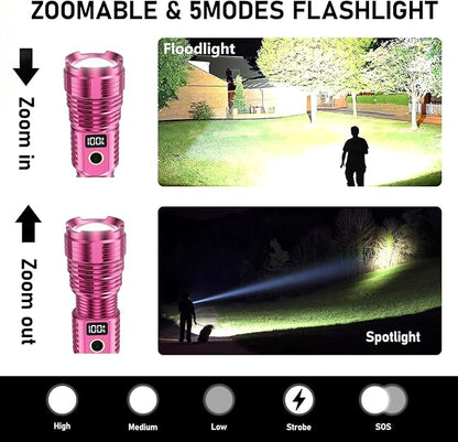 Flashlights High Lumens Rechargeable, 100,000LM LED Super Bright Flash Light, Zoomable Linternas with LCD Digital Display, 5 Mode, Waterproof, Powerful Tactical Flashlight for Emergencies Camping Gift